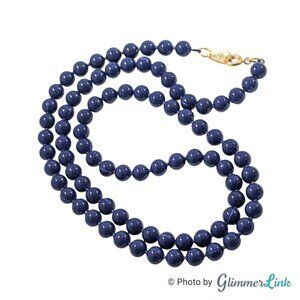 Vintage Oops A Daisy Deep Blue Enamel Gold Tone Beaded Necklace